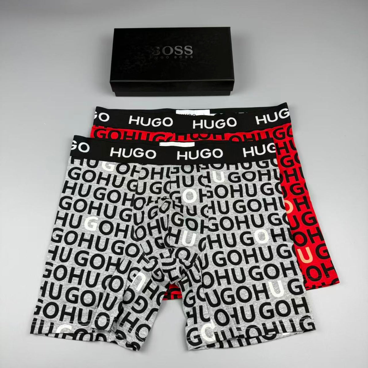 HUGO Black White Allover HUGO Letters Boxer Briefs, image 12