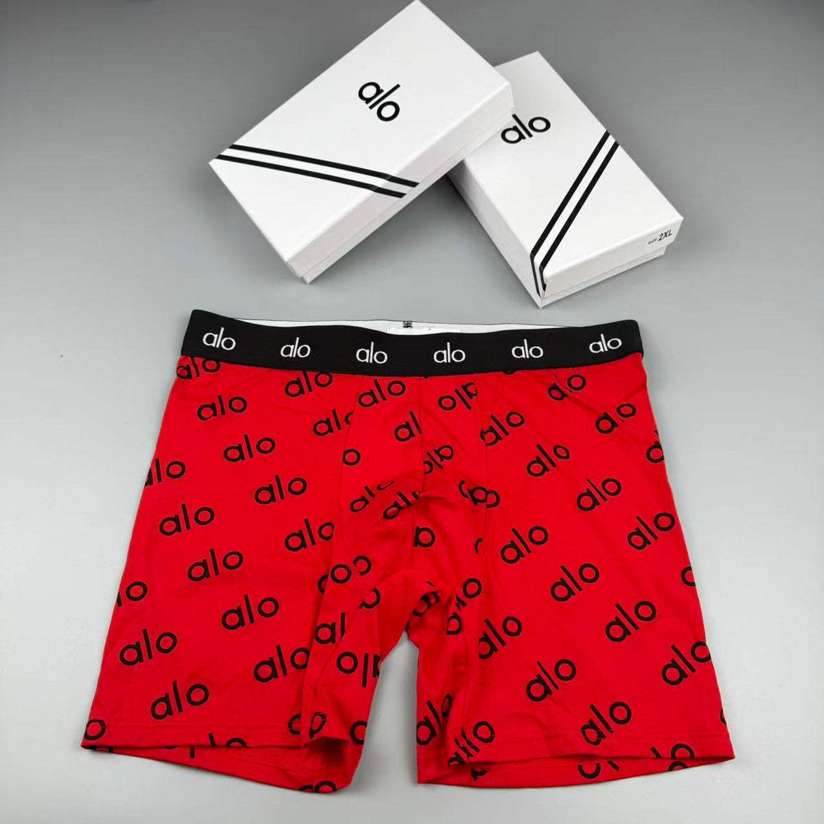 Alo Navy White Repeating Letter Print Boxer Briefs, image 4