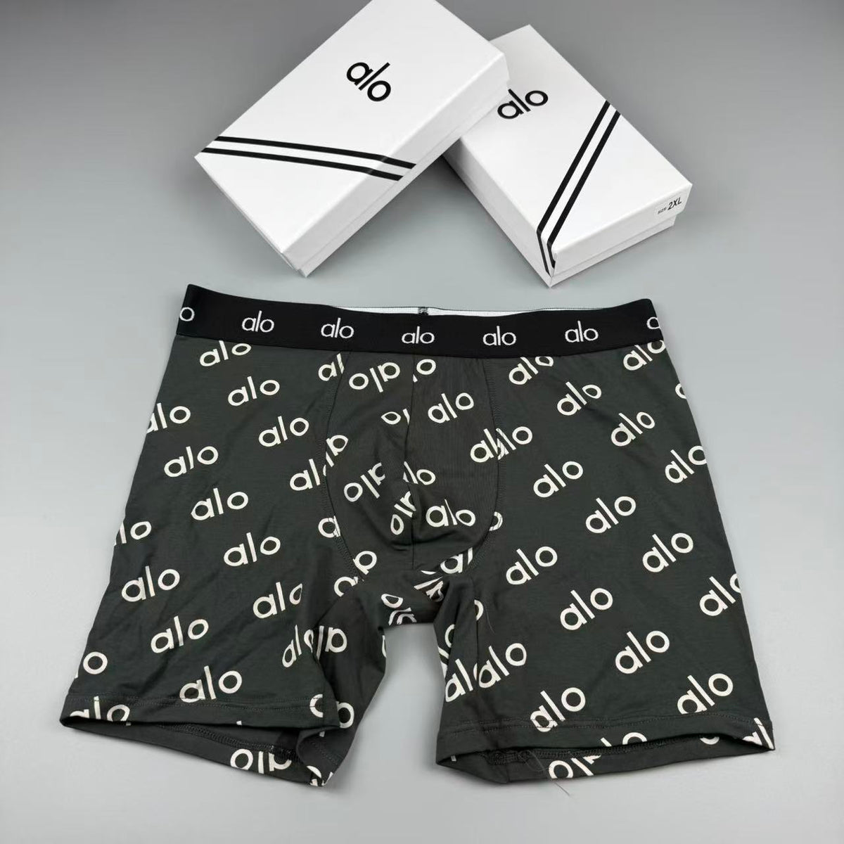 Alo Navy White Repeating Letter Print Boxer Briefs, image 5