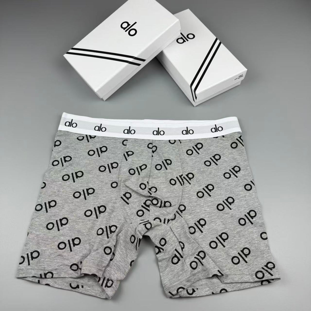 Alo Navy White Repeating Letter Print Boxer Briefs, image 3