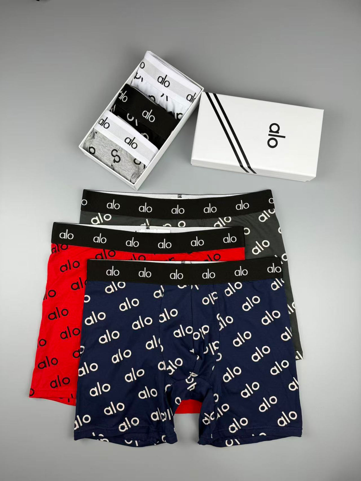 Alo Navy White Repeating Letter Print Boxer Briefs, image 7