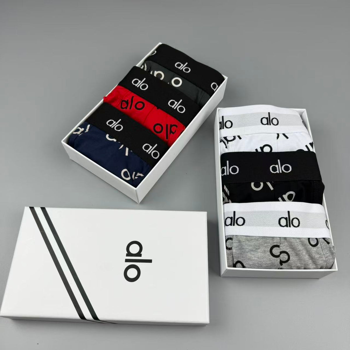Alo Navy White Repeating Letter Print Boxer Briefs, image 9