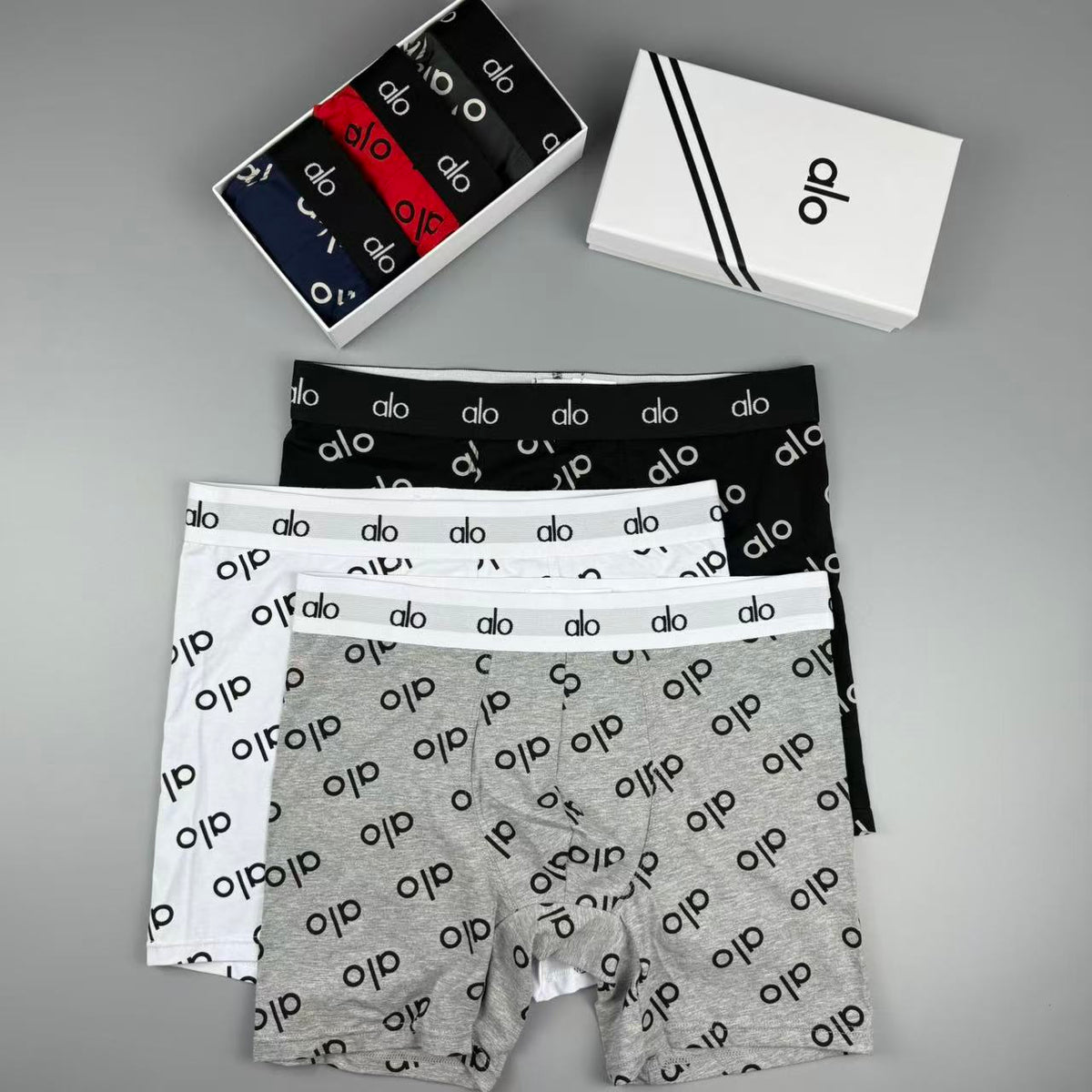 Alo Navy White Repeating Letter Print Boxer Briefs, image 8
