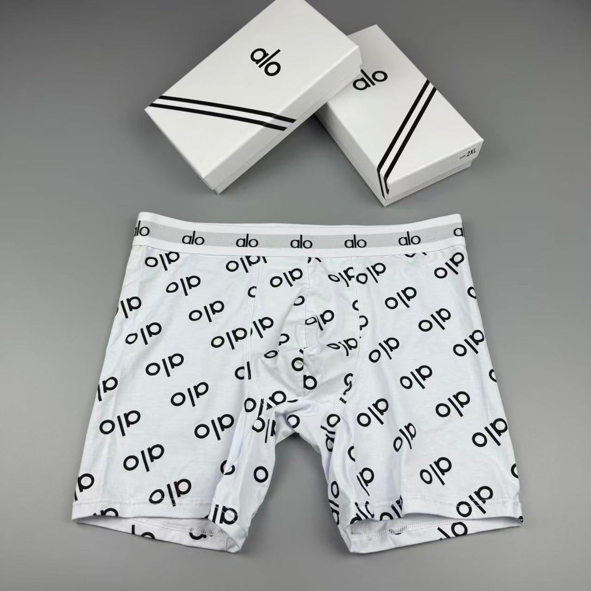 Alo Navy White Repeating Letter Print Boxer Briefs, image 6