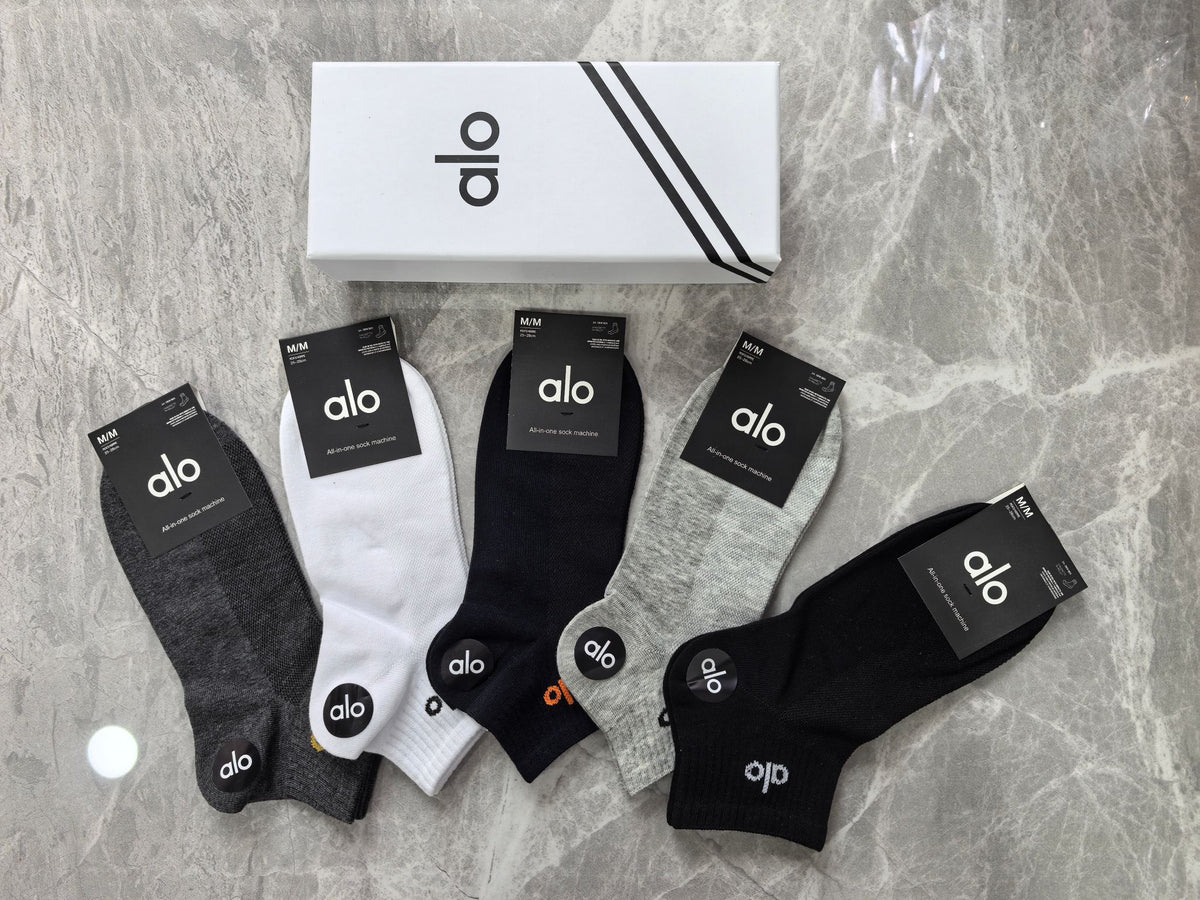 Alo Black White Grey Small Side Letters Ankle Socks, image 2