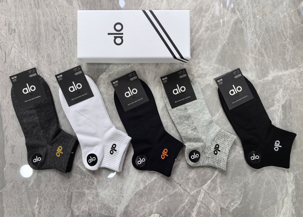 Alo Black White Grey Small Side Letters Ankle Socks, image 4