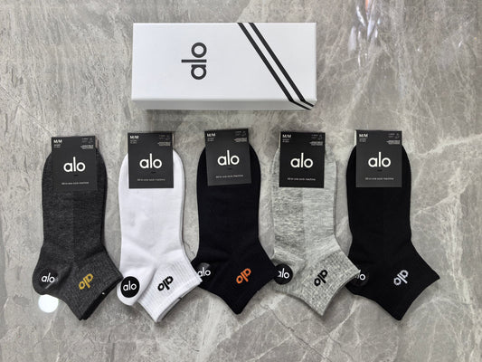 Alo Black White Grey Small Side Letters Ankle Socks, image 1