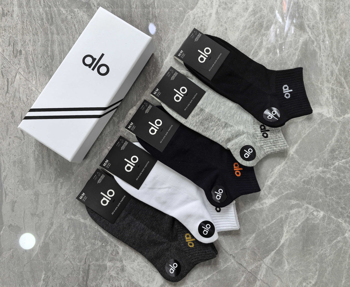 Alo Black White Grey Small Side Letters Ankle Socks, image 5