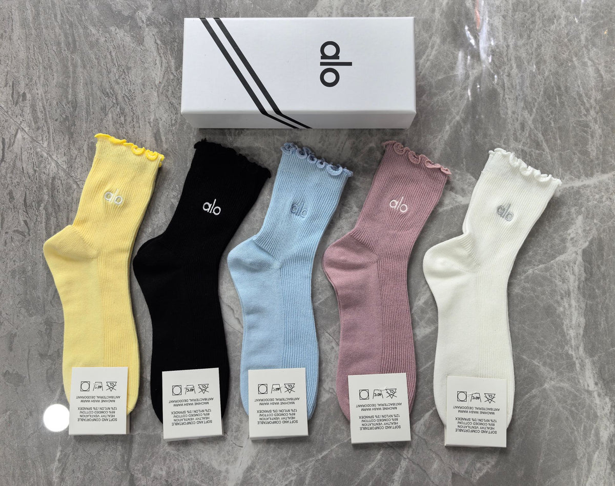 Alo Pastel Yellow Blue Pink Ribbed Mix Crew Socks, image 3