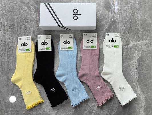 Alo Pastel Yellow Blue Pink Ribbed Mix Crew Socks, image 1