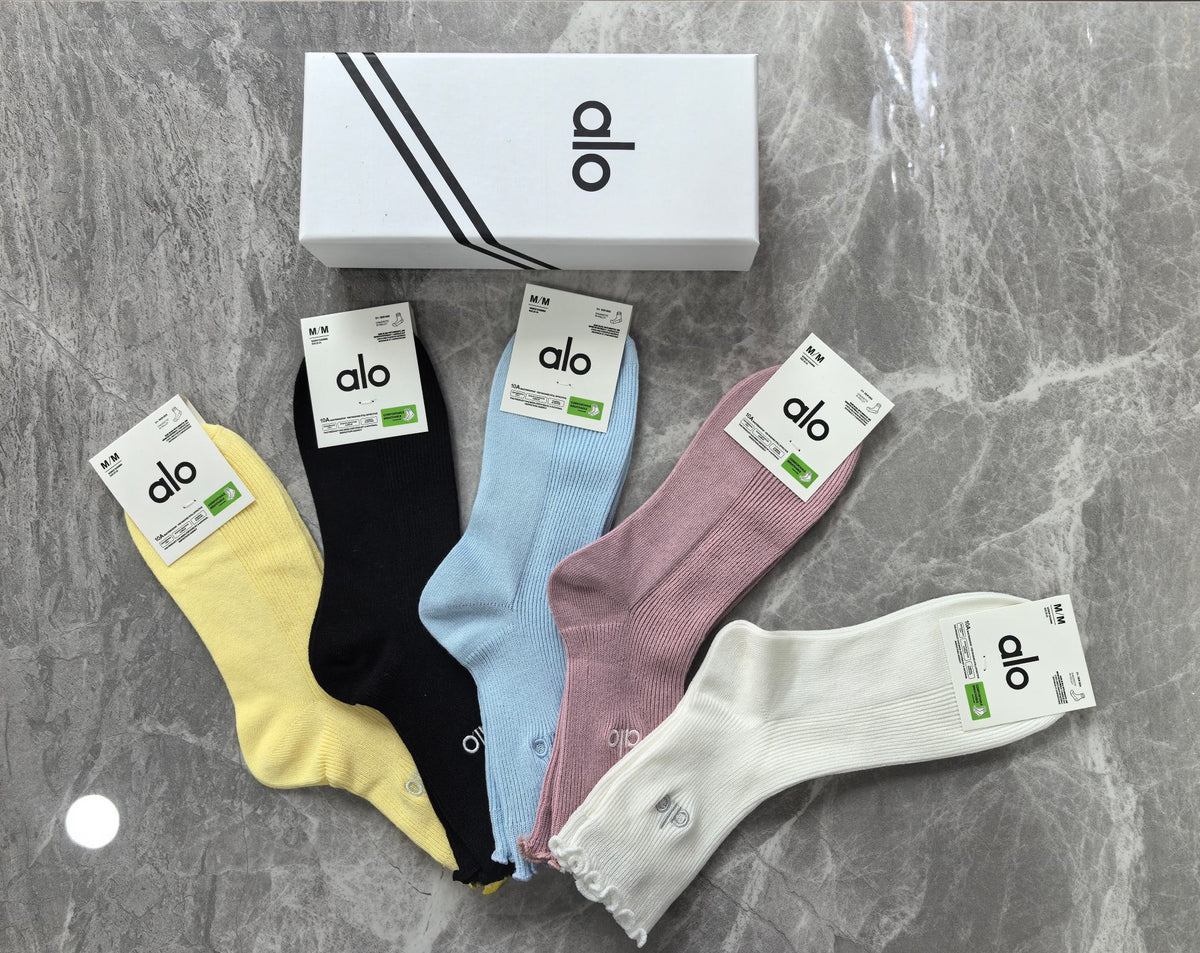 Alo Pastel Yellow Blue Pink Ribbed Mix Crew Socks, image 2