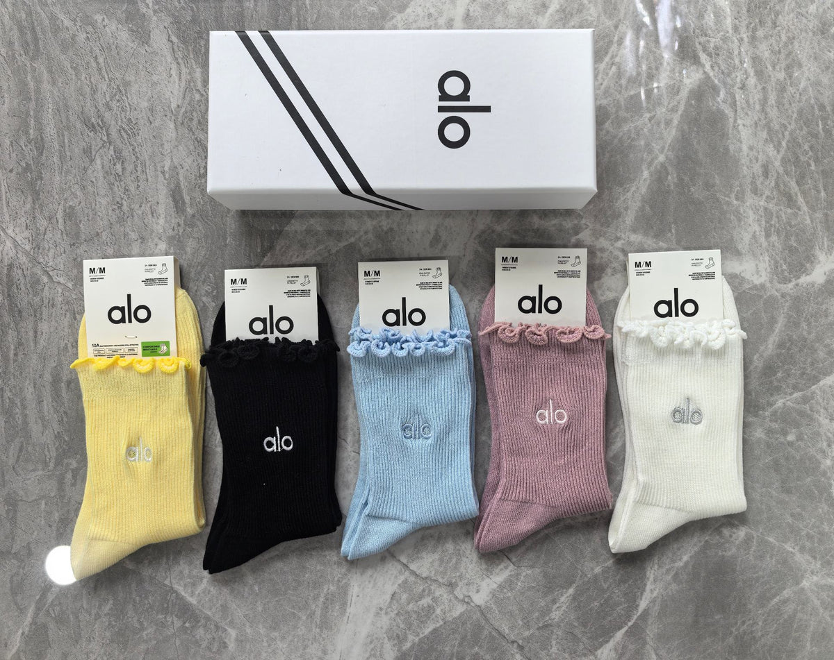 Alo Pastel Yellow Blue Pink Ribbed Mix Crew Socks, image 4
