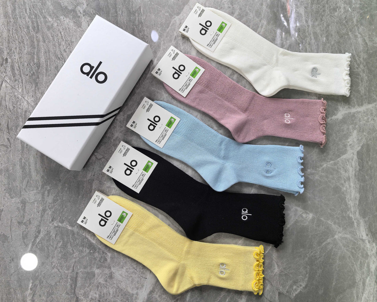 Alo Pastel Yellow Blue Pink Ribbed Mix Crew Socks, image 5
