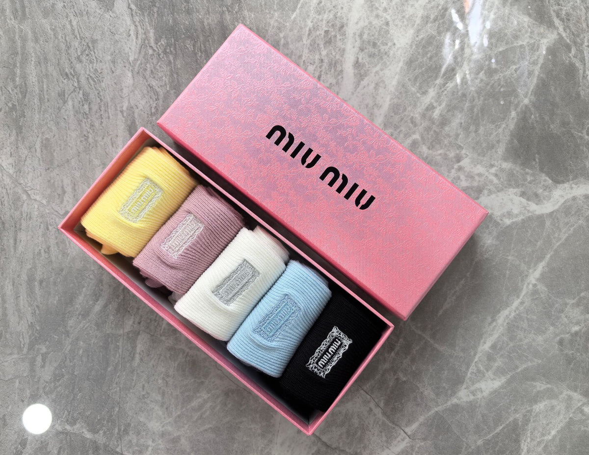 Miu Miu Pastel Yellow Pink Blue Plain Rib Crew Socks, image 5