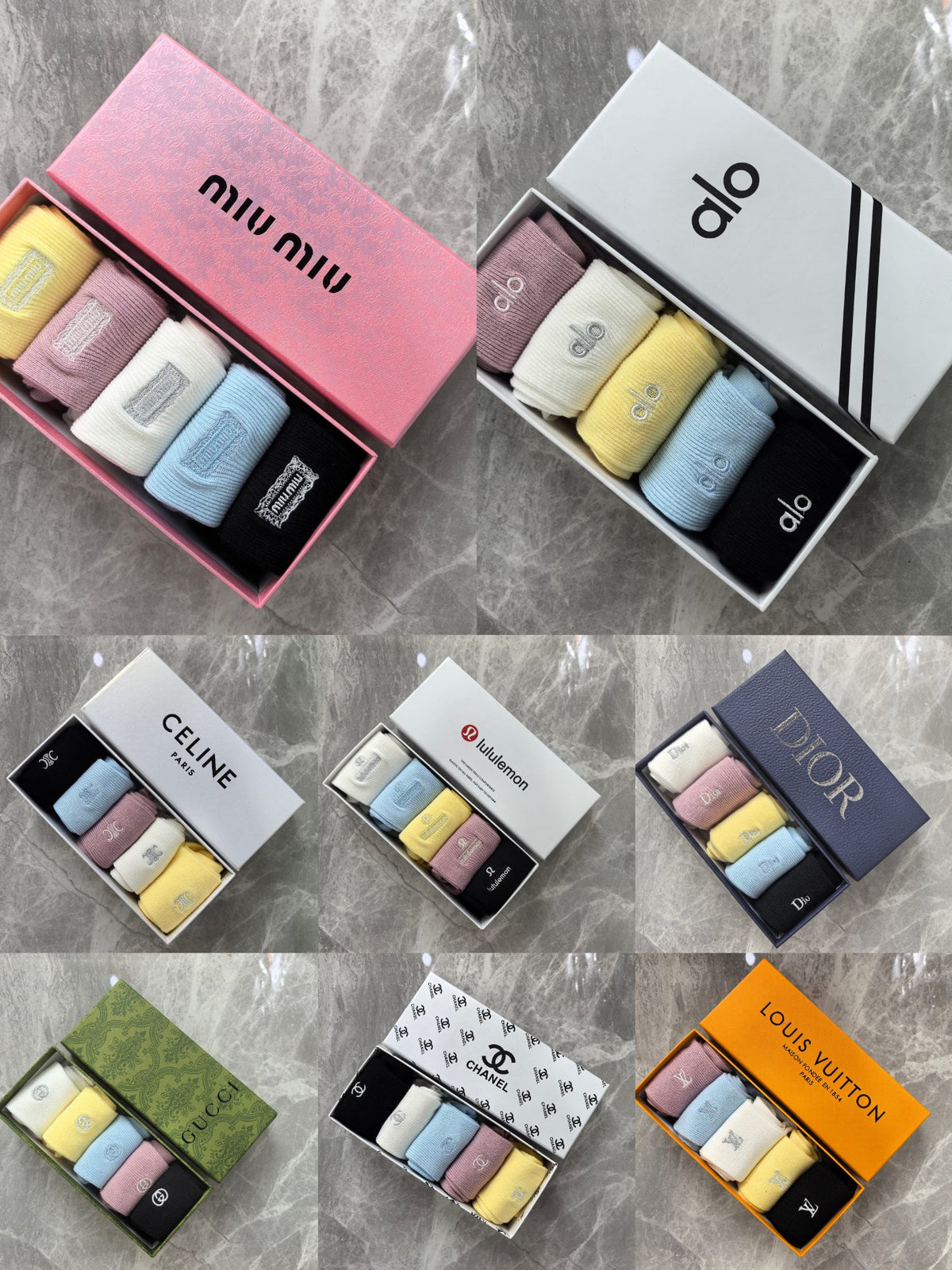 Miu Miu Pastel Yellow Pink Blue Plain Rib Crew Socks, image 7
