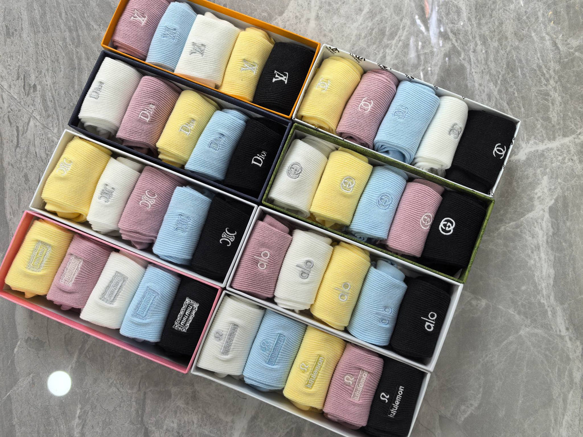 Miu Miu Pastel Yellow Pink Blue Plain Rib Crew Socks, image 8
