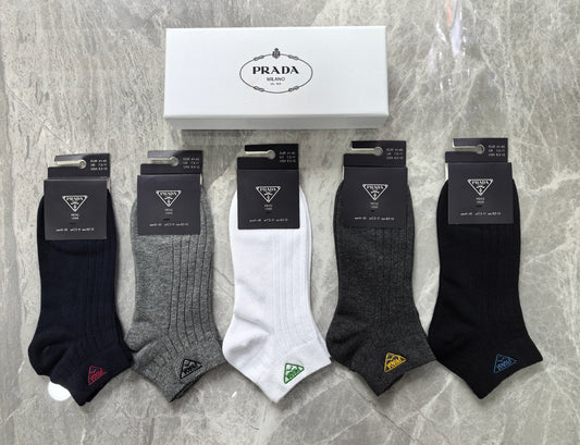 Prada Neutral Grey Black Ribbed Ankles Ankle Socks, image 1