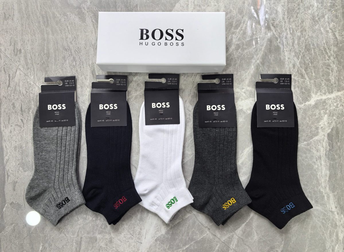 BOSS Neutral Ribbed Small Cuff Labels Crew Socks, image 1