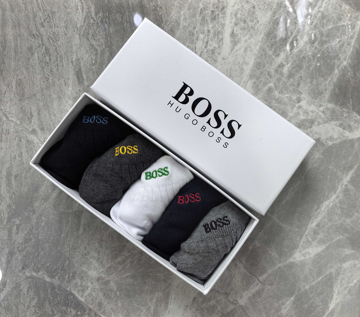 BOSS Neutral Ribbed Small Cuff Labels Crew Socks, image 6
