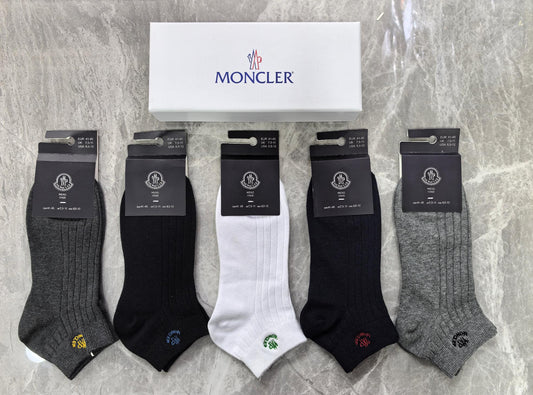 Moncler Grey Black White Fine Pinstripes Crew Socks, image 1