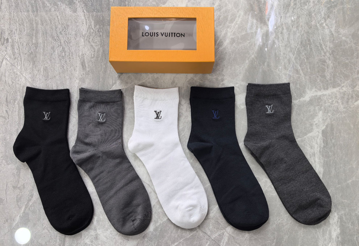 Louis Vuitton Black White Grey Plain Rib Mix Crew Socks, image 1