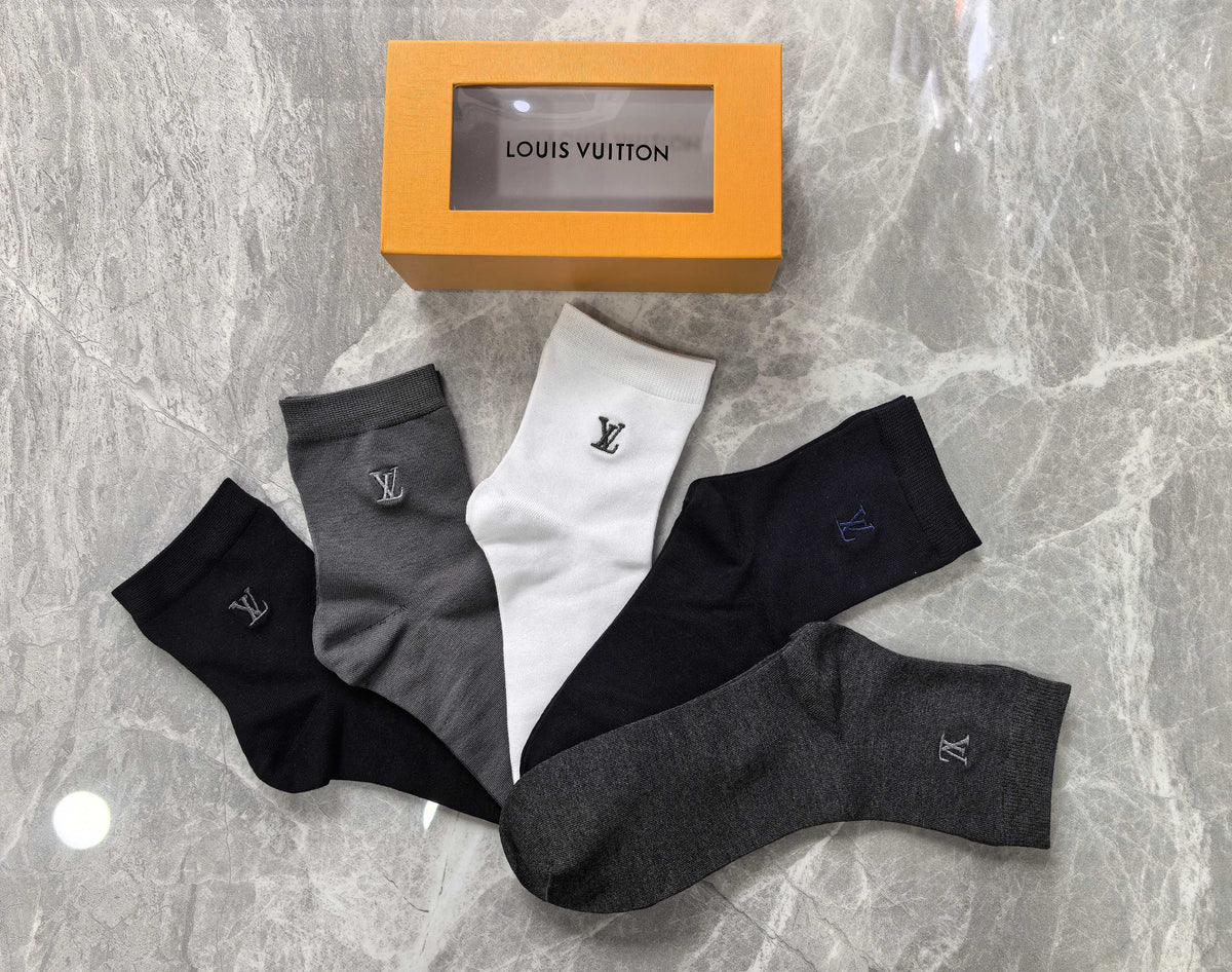 Louis Vuitton Black White Grey Plain Rib Mix Crew Socks, image 2