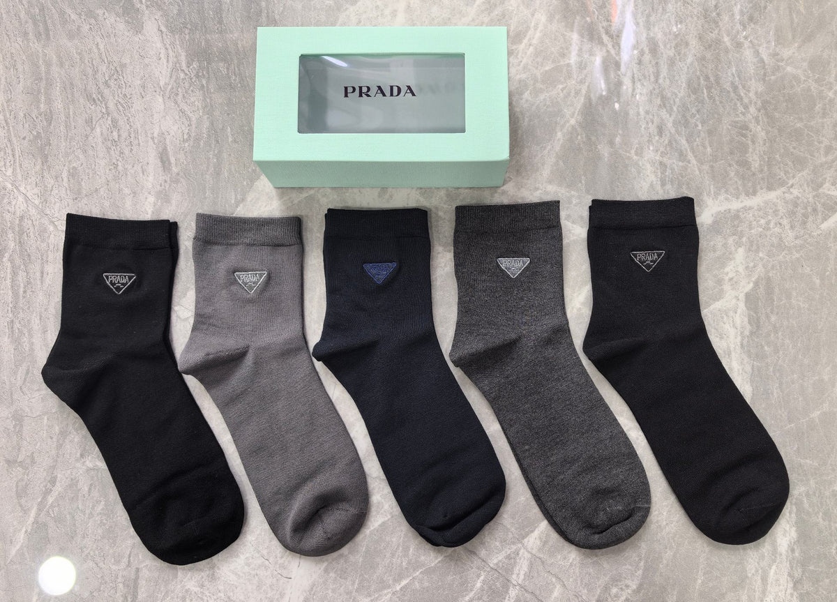 Prada Dark Grey Plain Crew Mix Crew Socks, image 1