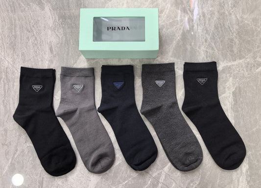 Prada Dark Grey Plain Crew Mix Crew Socks, image 1