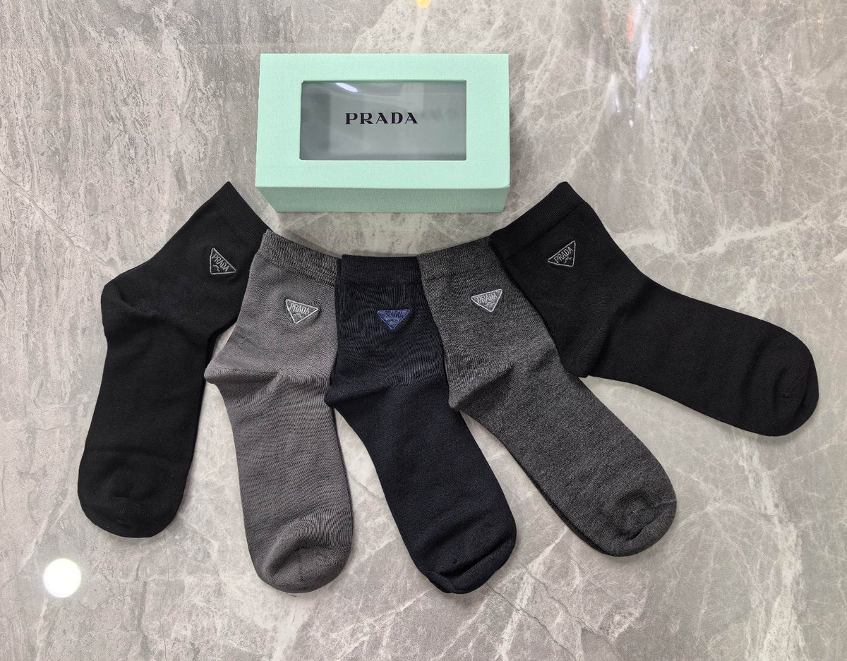 Prada Dark Grey Plain Crew Mix Crew Socks, image 2
