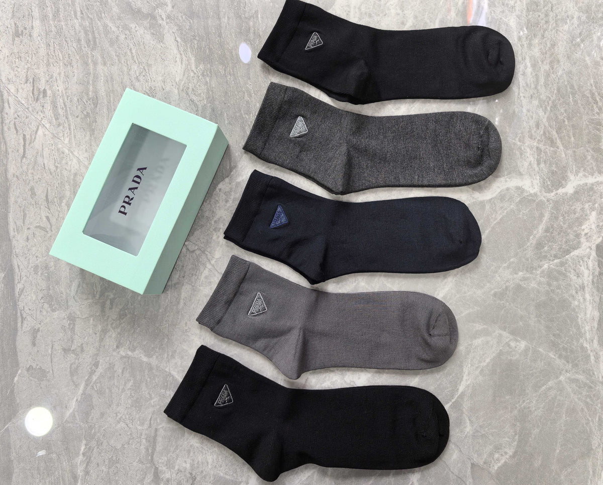Prada Dark Grey Plain Crew Mix Crew Socks, image 5
