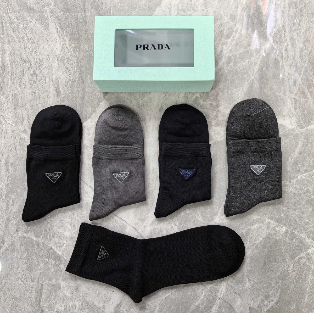 Prada Dark Grey Plain Crew Mix Crew Socks, image 4