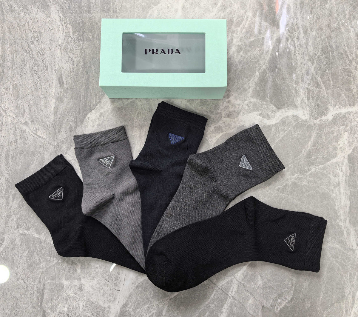 Prada Dark Grey Plain Crew Mix Crew Socks, image 3