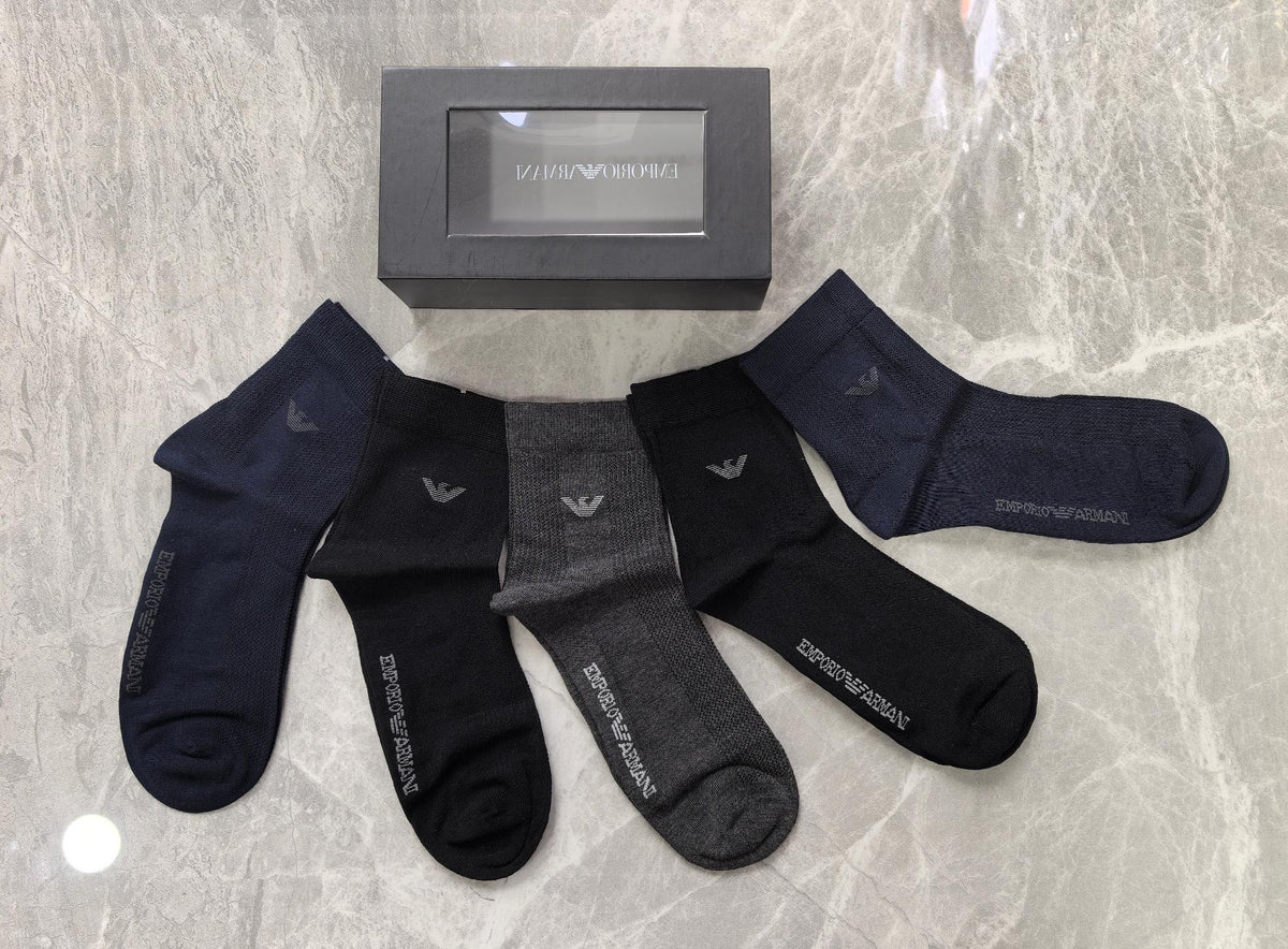 Emporio Armani Dark Blue Ribbed Cuffs Crew Socks, image 2