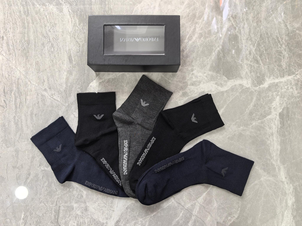 Emporio Armani Dark Blue Ribbed Cuffs Crew Socks, image 3