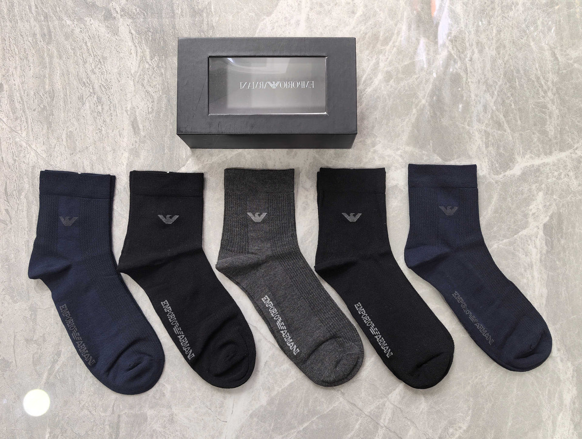 Emporio Armani Dark Blue Ribbed Cuffs Crew Socks, image 1
