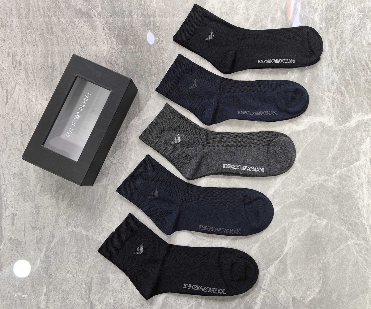 Emporio Armani Dark Blue Ribbed Cuffs Crew Socks, image 5