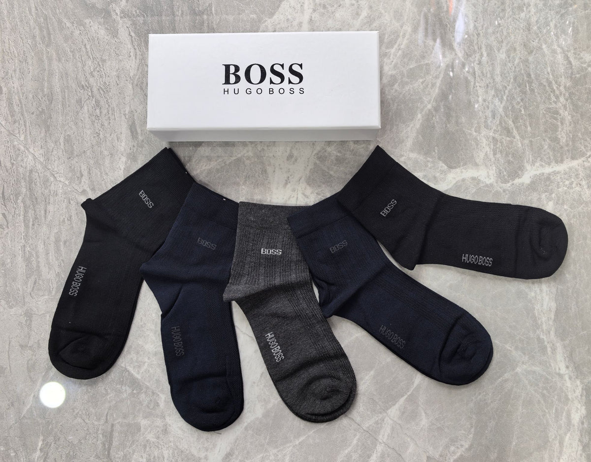 BOSS Black Grey Navy Plain Rib Cuffs Crew Socks, image 2