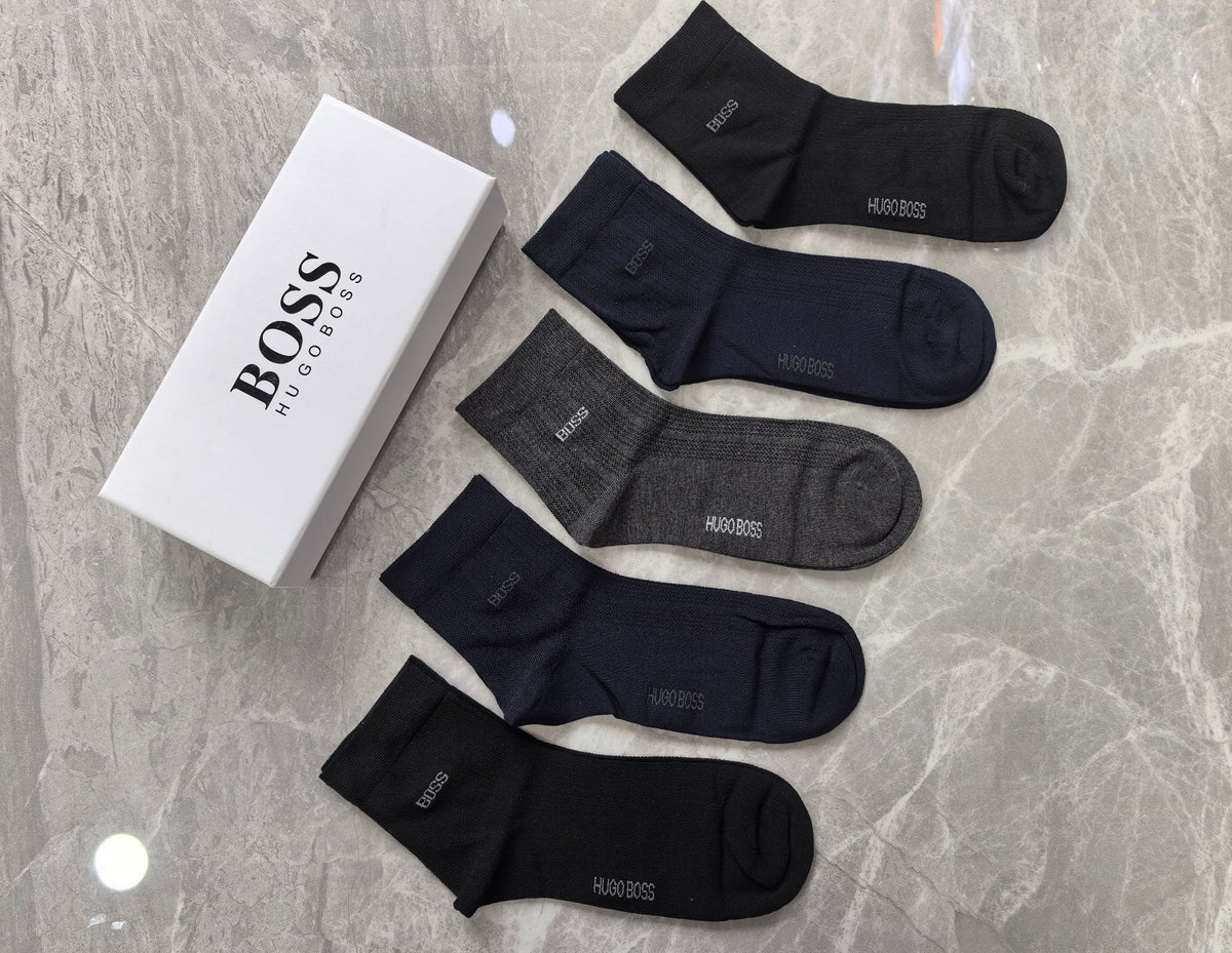 BOSS Black Grey Navy Plain Rib Cuffs Crew Socks, image 5