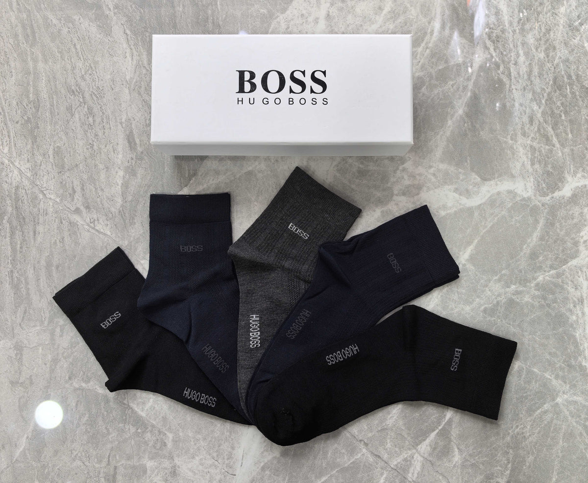BOSS Black Grey Navy Plain Rib Cuffs Crew Socks, image 3