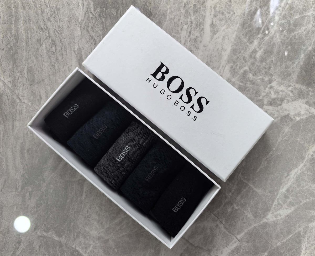 BOSS Black Grey Navy Plain Rib Cuffs Crew Socks, image 6