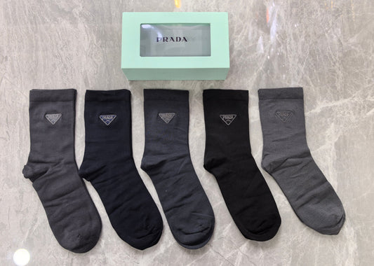 Prada Grey Black Fine Rib Cuffs Crew Socks, image 1