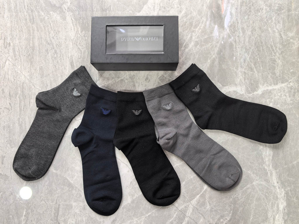 Emporio Armani Grey Black Plain Crew Mix Crew Socks, image 2