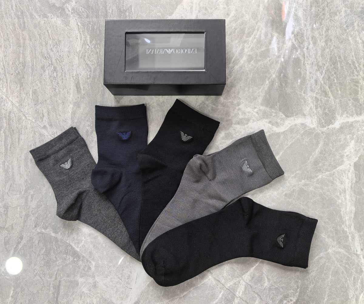 Emporio Armani Grey Black Plain Crew Mix Crew Socks, image 3