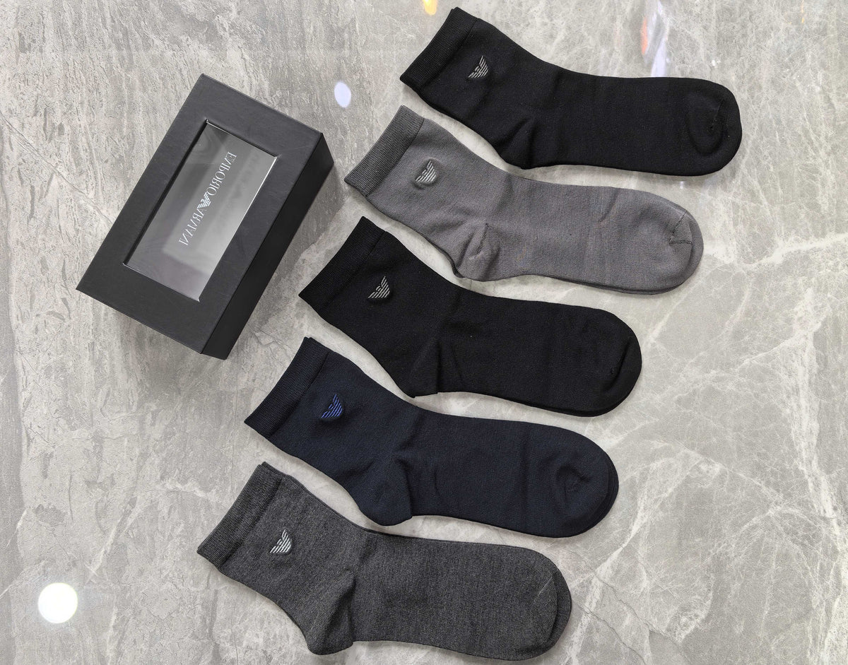 Emporio Armani Grey Black Plain Crew Mix Crew Socks, image 4