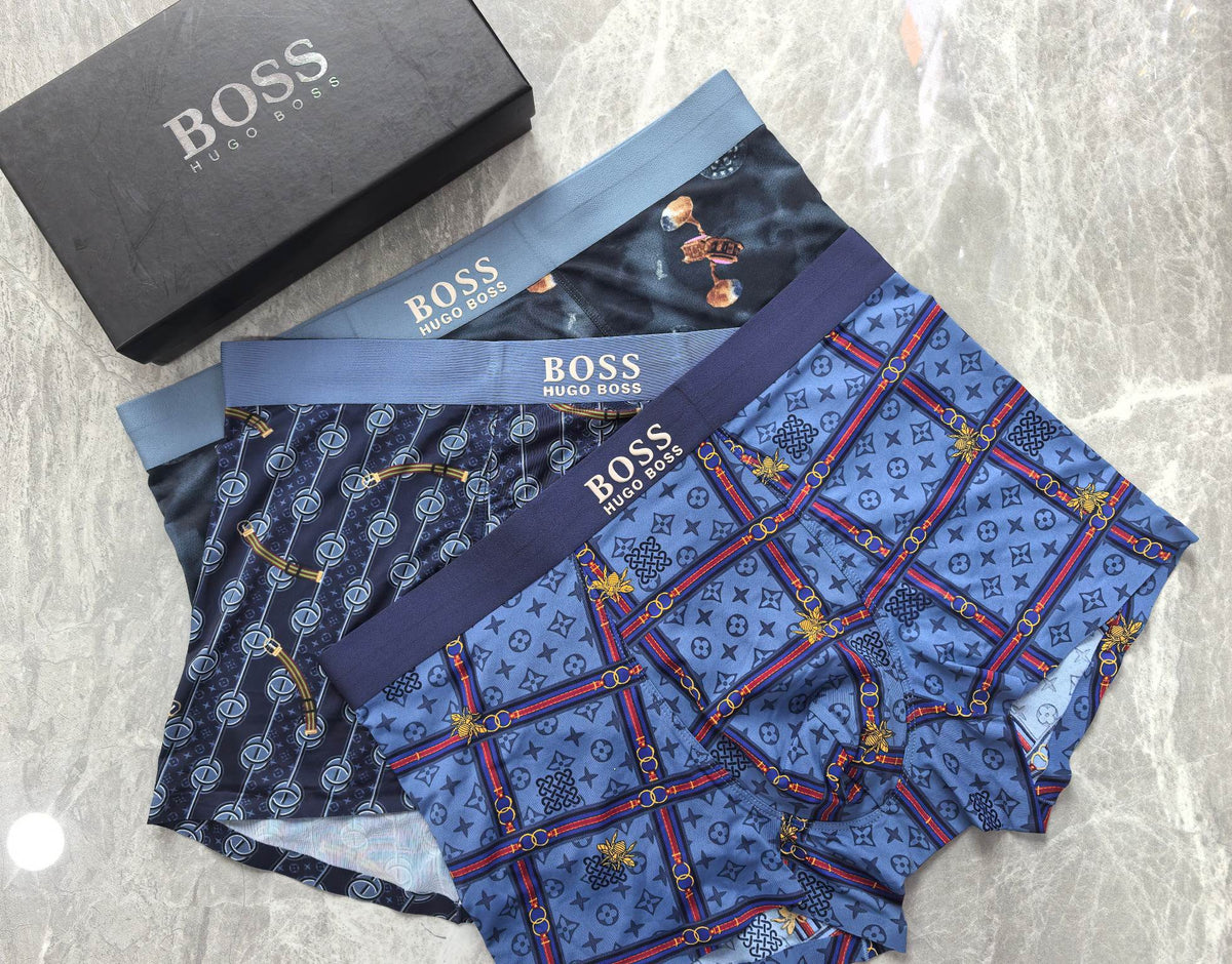 BOSS Blue Burgundy Dense Monogram Print Boxer Briefs, image 2