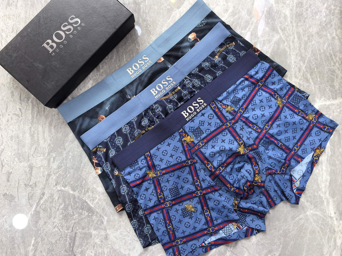 BOSS Blue Burgundy Dense Monogram Print Boxer Briefs, image 5