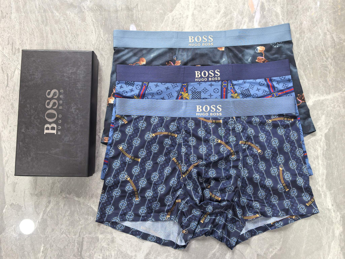 BOSS Blue Burgundy Dense Monogram Print Boxer Briefs, image 3