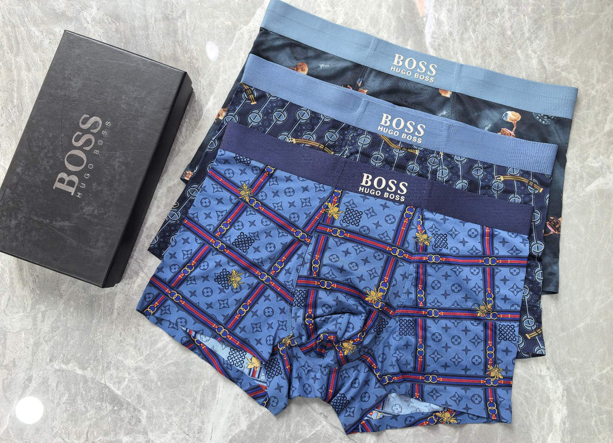 BOSS Blue Burgundy Dense Monogram Print Boxer Briefs, image 4