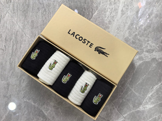 Lacoste Boxed Black Cream Gold Crocodile Motif Crew Socks, image 1