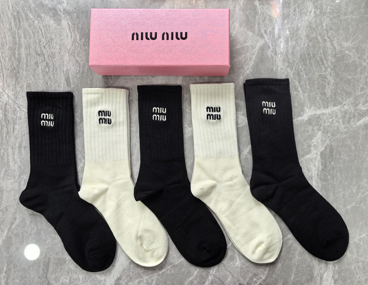 Miu Miu Boxed Black Cream Stacked Wordmarks Crew Socks, image 2